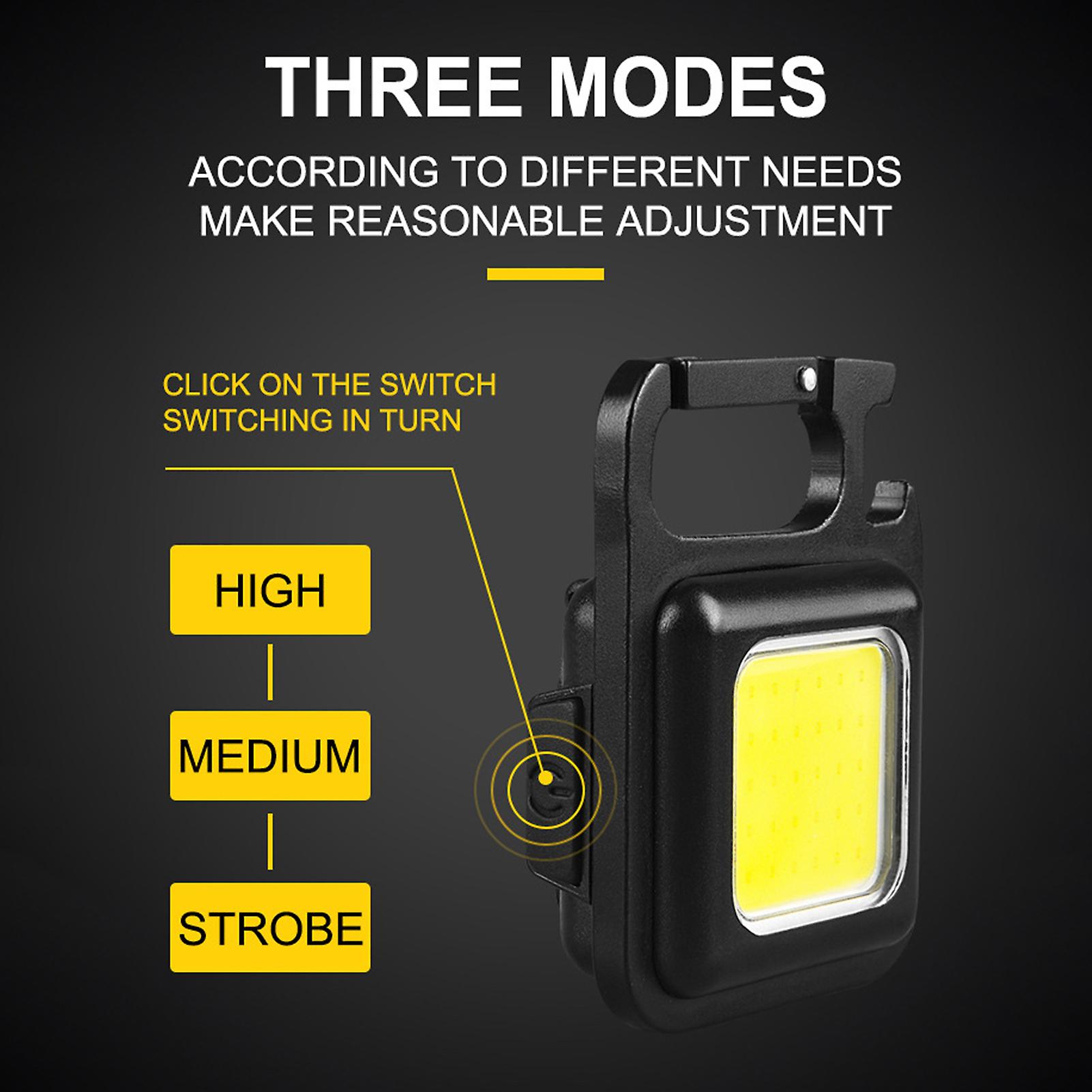 Mini Portable Keychain Light Multi-function Cob Camping Lantern Magnetic Suction Lock Hook Bottle Opener Fast Charging Black