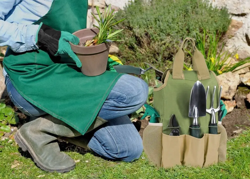 Gardening Tools Set and Organizer Tote Bag with 10 Piece Garden Tools  Garden Gift Set Vegetable Gardening Hand Tools Kit Bag