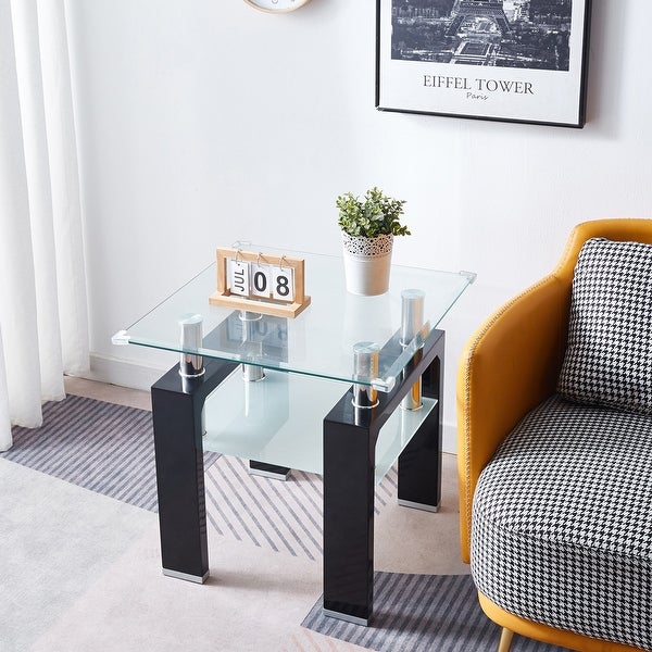 Glass Top Square Double-Layer End Table