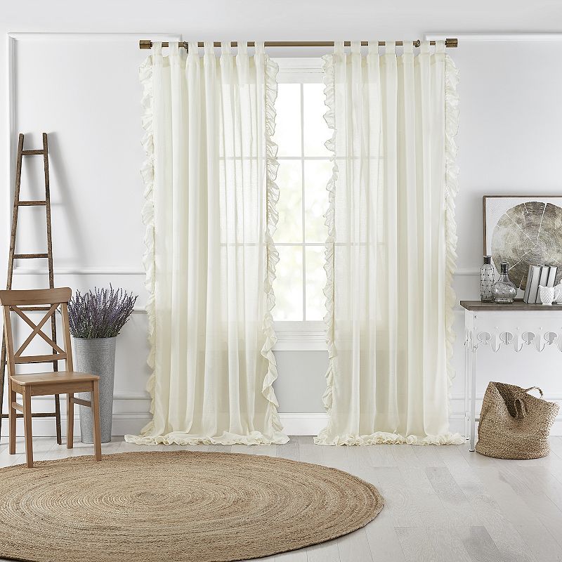 Elrene Home Fashions Bella Tab-Top Ruffle Sheer Window Curtain