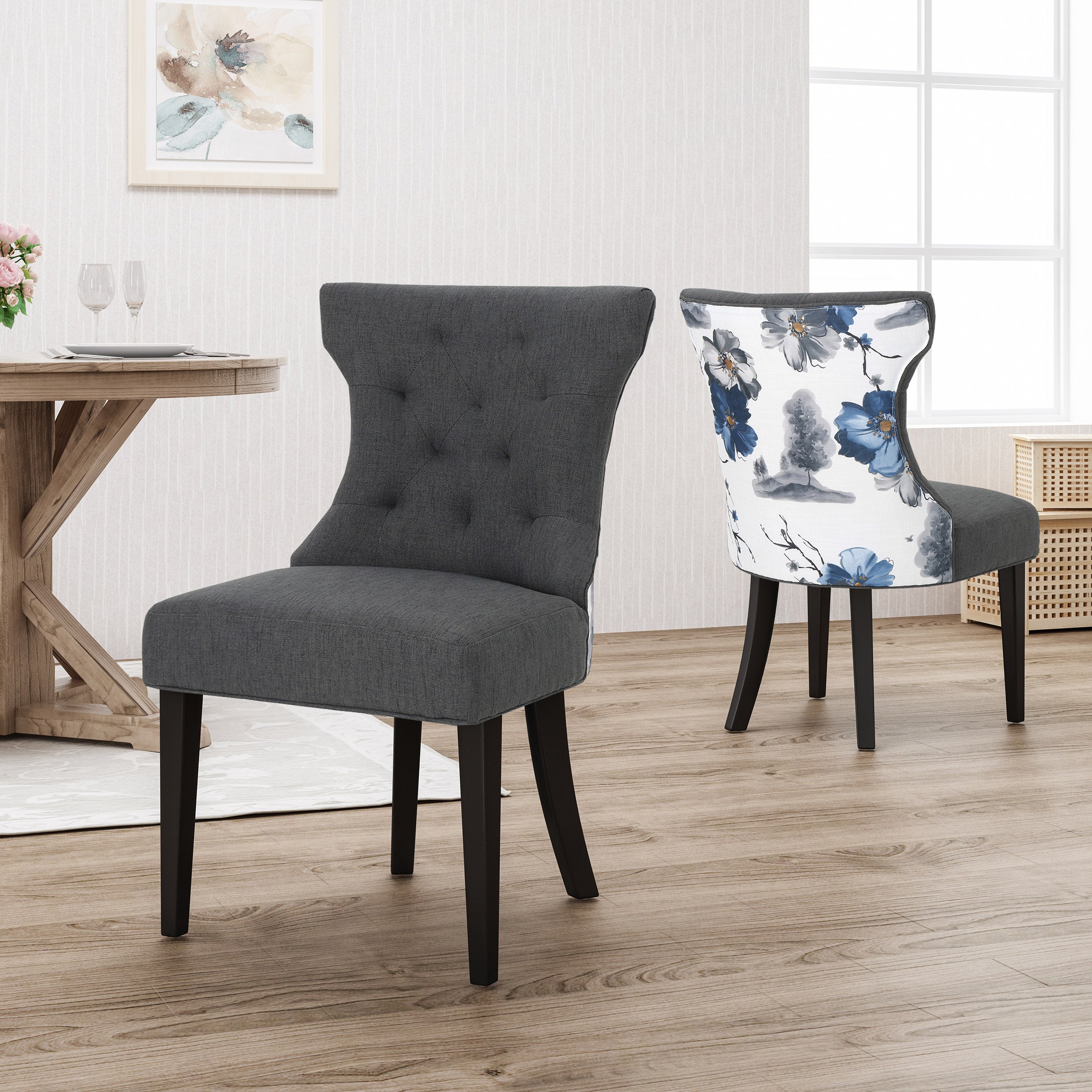 Louis Traditional Two Toned Fabric Dining Chair (set of 2)