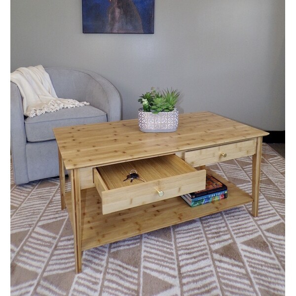 Solid Bamboo Coffee Table with Drawers