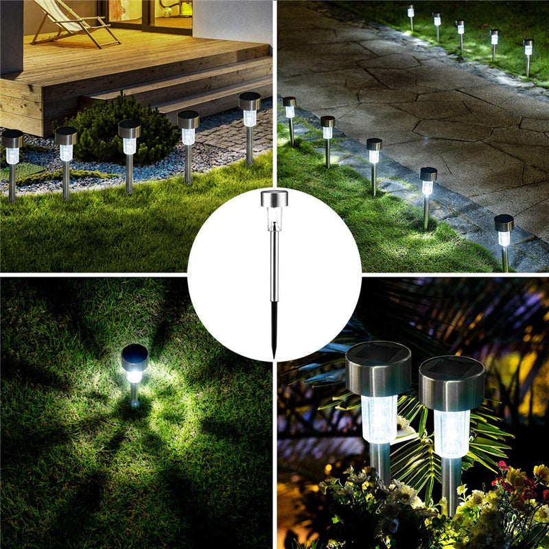 JOPESO 12Pack Solar Landscape Lights Outdoor LED Lawn Lamp Solar Powered Garden Pathway Light Waterproof Seal Stainless Steel Sidwalk Lights for Walkway Yard Backyard Lawn Garden Decor (White Light)