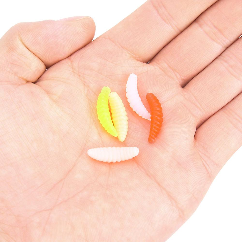 T0040 100pcs Silicone 5 Colors 2cm Biomimetic Soft Worm Grub Mealworm Fishing Lures Lifelike Baits Fish Tackle Accessory