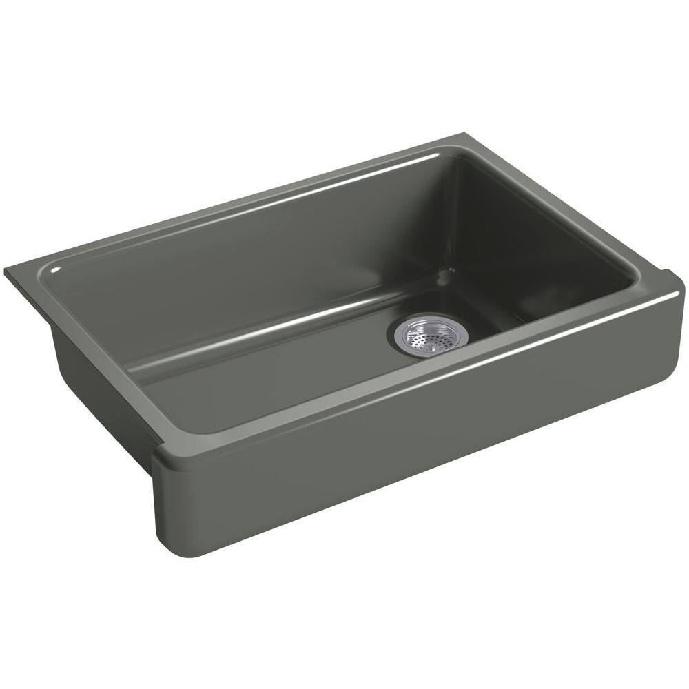 KOHLER Whitehaven FarmhouseApron-Front Cast-Iron 33 in. Single Basin Kitchen Sink in Thunder Grey K-5826-58