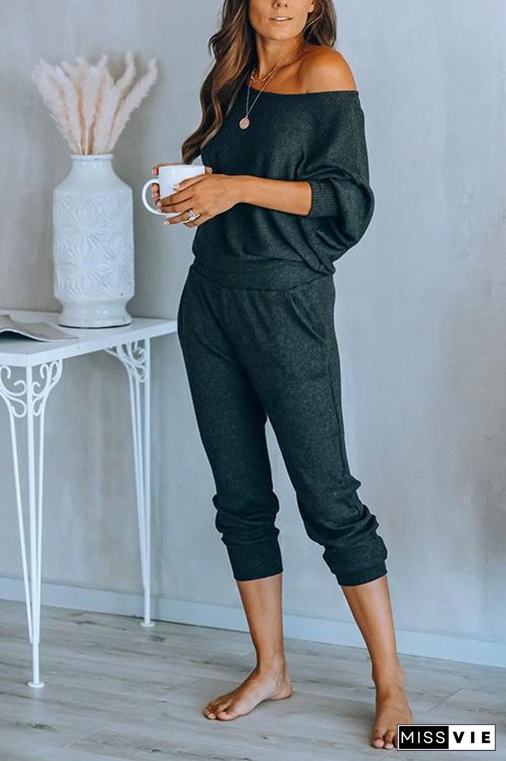 Batwing Long Sleeves Top and Long Pants Loungewear Set