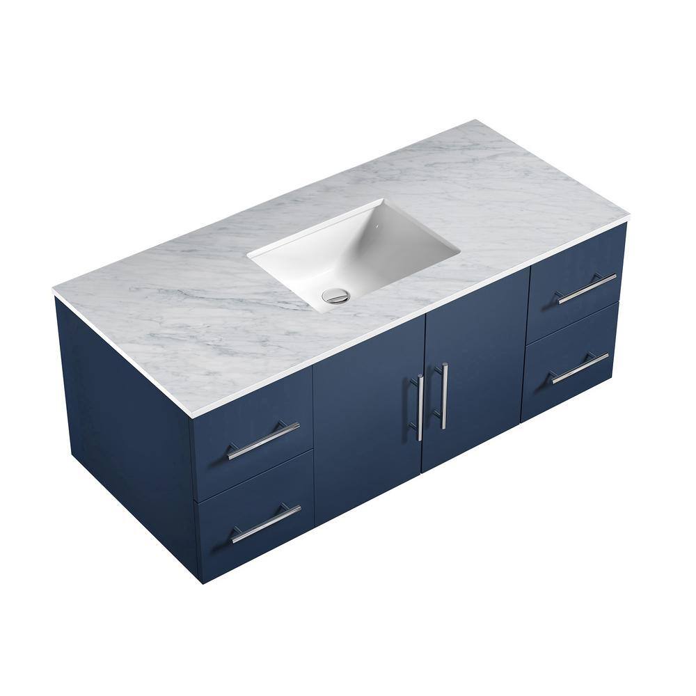 Lexora Geneva 48 in. W x 22 in. D Navy Blue Bath Vanity and Carrara Marble Top LG192248DEDS000