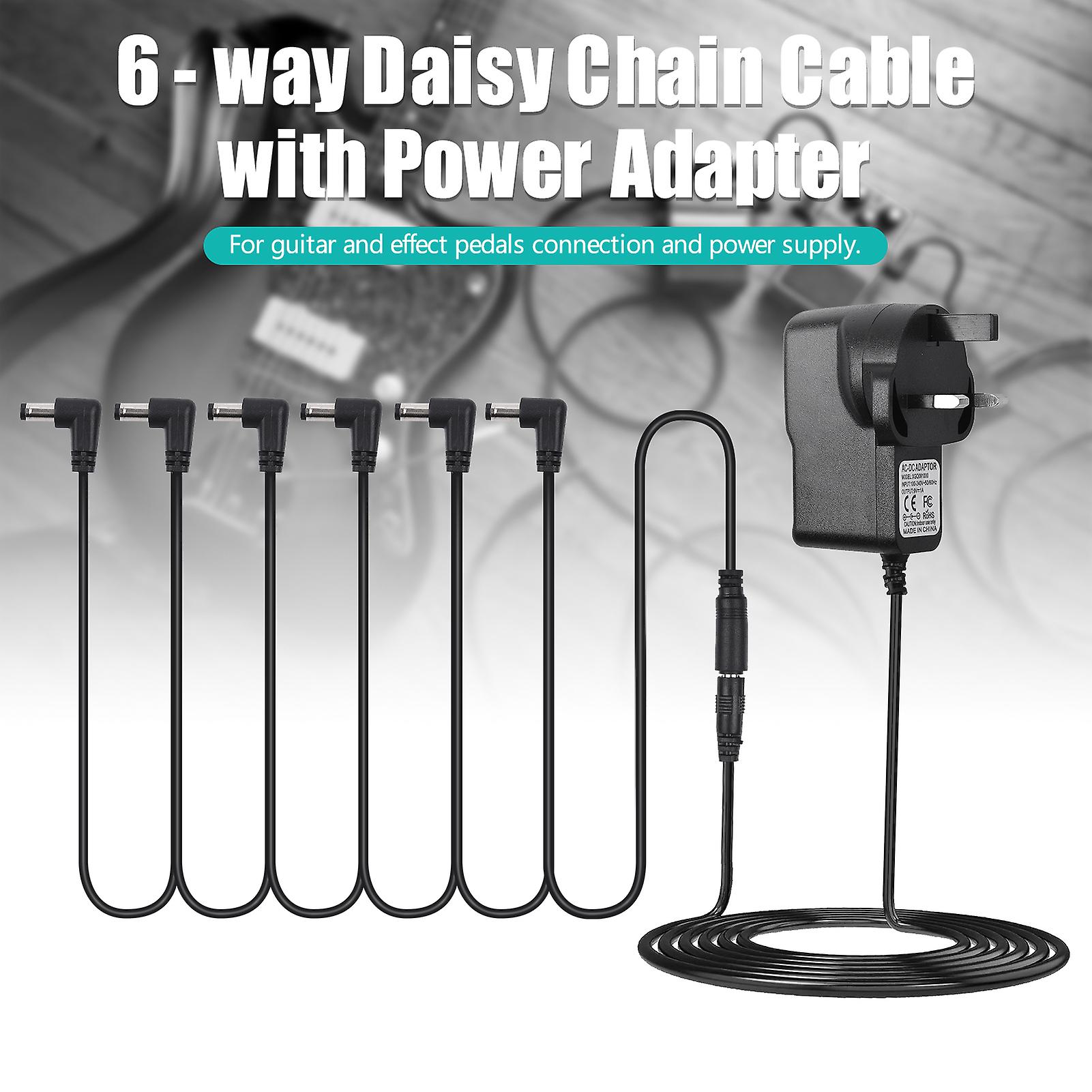 Guitar Effect Pedal Power Supply Adapter With 6 Ways Daisy Chain Cable Power Line Right Angle  Uk Plug