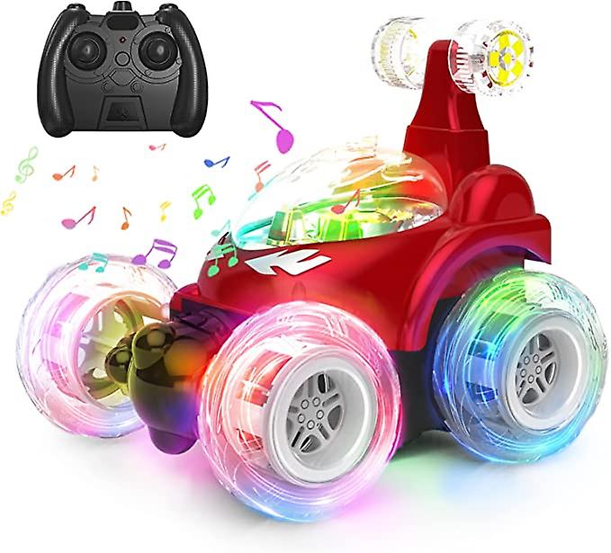 Kizeefun Remote Control Car， Rc Stunt Car Invincible 360rolling Twister With Colorful Lights and Music Switch， Rechargeable Remote Control Car For Boys