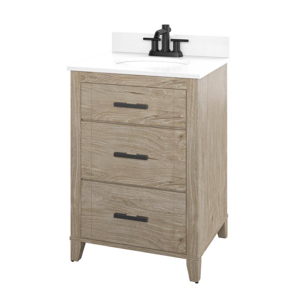 Glacier Bay Farmdale 24 in. W x 20 in. D x 37.9 in. H Bath Vanity in Natural Oak with White Stone Top 24BV35083ZPO117