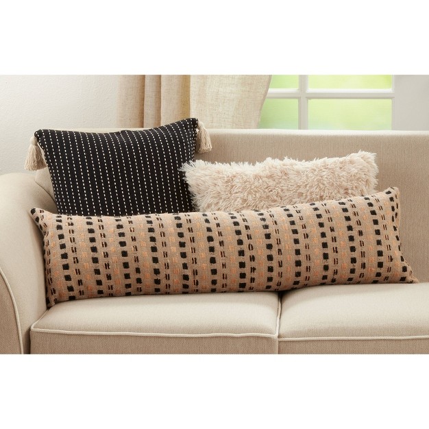 Stitched Tassel Design Square Throw Pillow Cover Black Saro Lifestyle