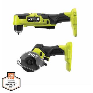 RYOBI ONE+ HP 18V Brushless Cordless Compact 2-Tool Combo Kit with 38 in. Right Angle Drill and Cut-Off Tool (Tools Only) PSBRA02B-PSBCS02B