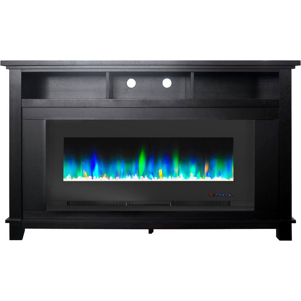 Cambridge San Jose 58 in. Freestanding Electric Fireplace Entertainment Stand in Black with 50 in. Insert and Crystal Rock Display CAM5735-1BLK