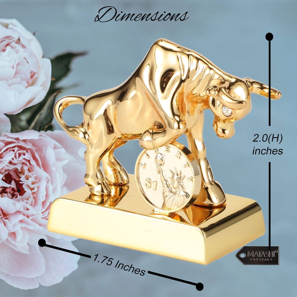 Matashi 24K Gold Plated Crystal Studded Ox/Bull Figurine with Coin Ornament Collectible Gift  Ox Wealth Statue  Bull Statue