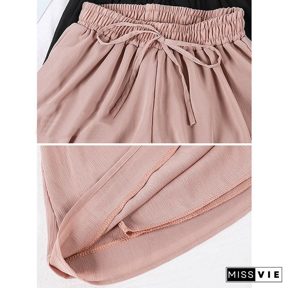 Plus Size New Women's Summer Chiffon Korean Shorts Double-Layer Ladies With High Waist Wide Leg Casual Shorts Loose Short Skirt