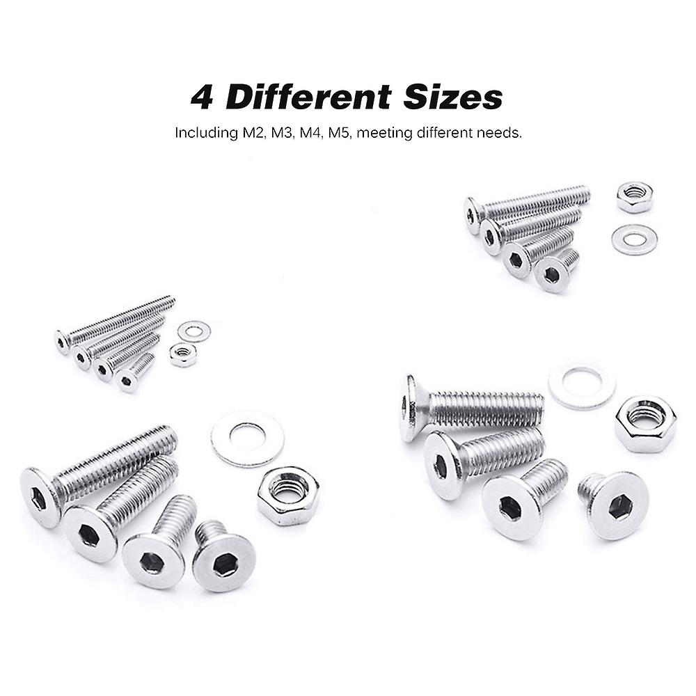 880pcs 304 Stainless Steel Countersunk Head Hexagon Combination Bolt M2 M3 M4 M5 Hexagon Nut Washer Screw Combined Kit