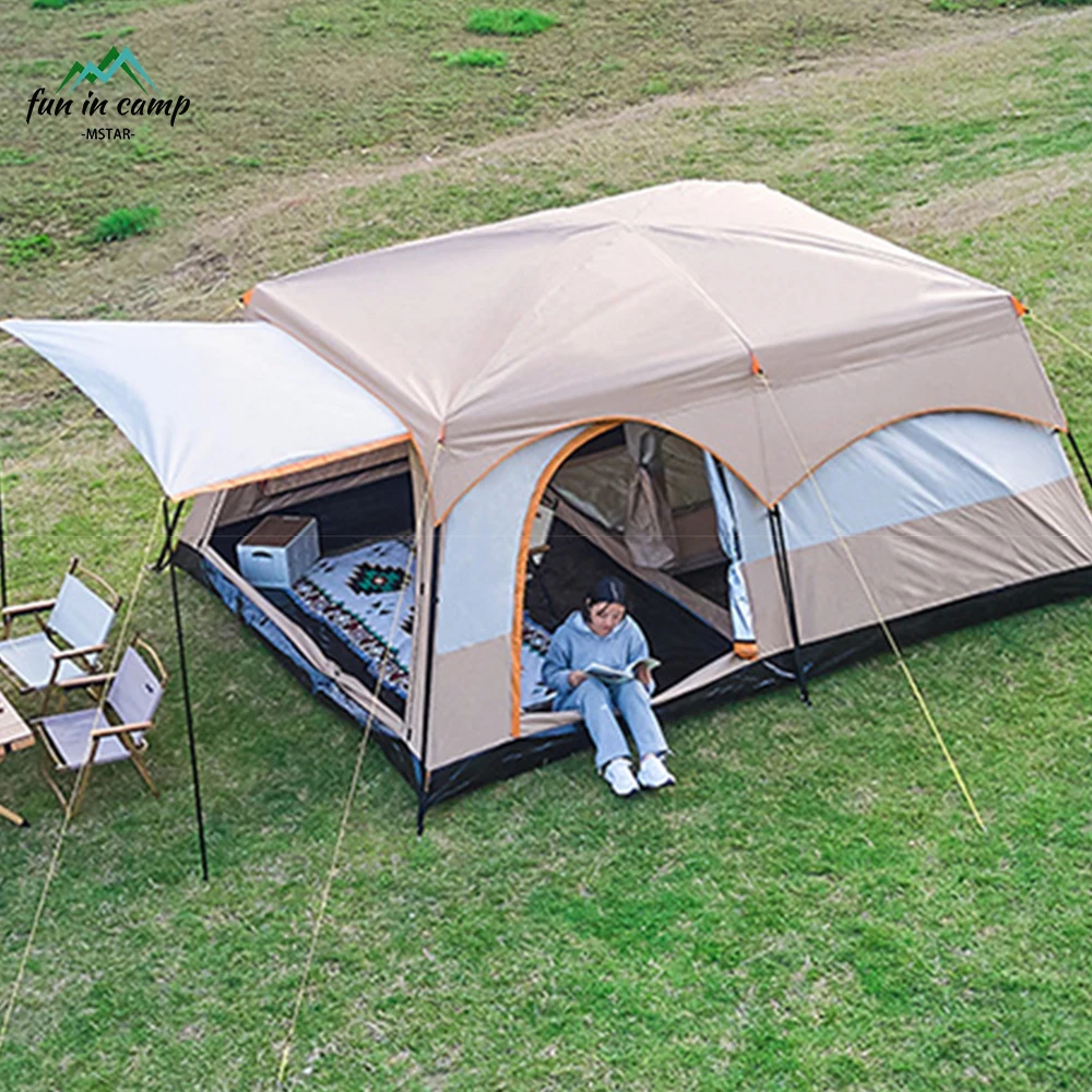 Outdoor Camping Tent With 2 Rooms 1 Living Room Waterproof Extra Large Space 4 6 5 8 8 12 Persons Family Tent