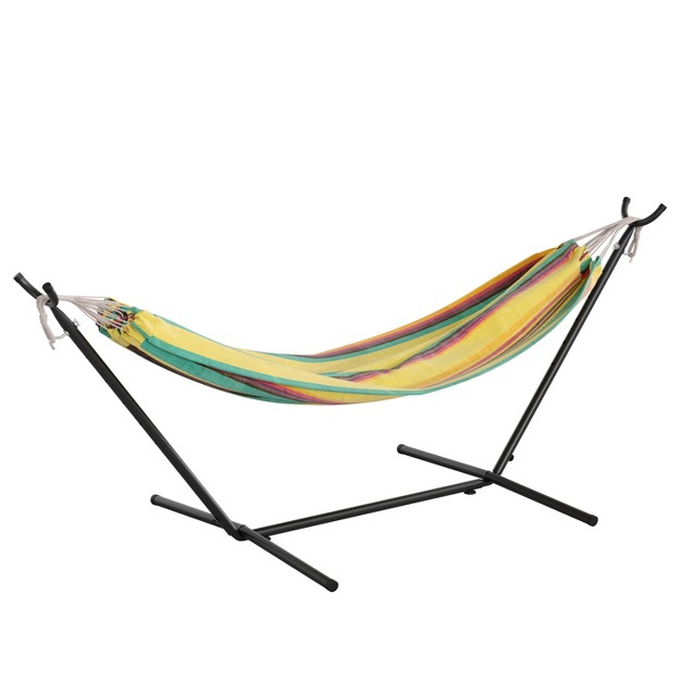 Flash Furniture Lola 2 Person Hammock With Stand And Premium Carry Bag Cotton Hammock With Space Saving Steel Stand 450 Lbs Static Weight Capacity