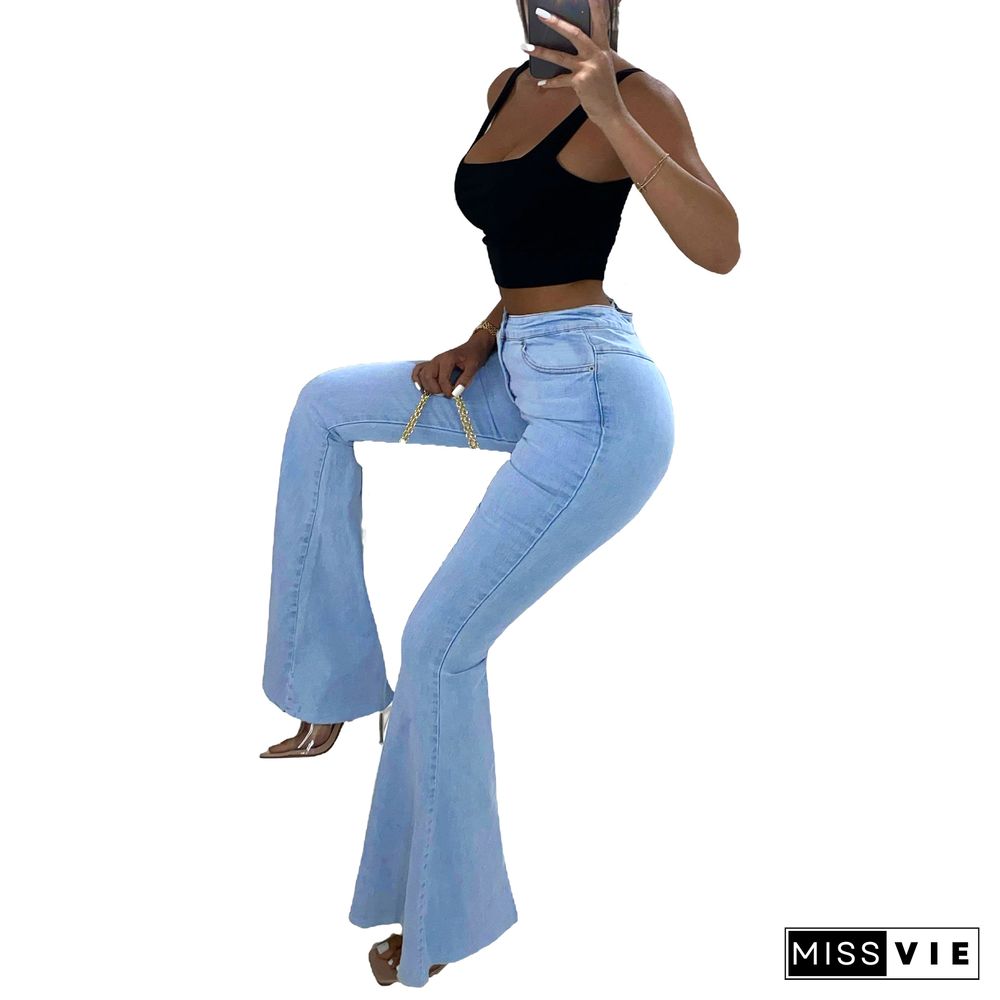 High Waist Zipper Stretch Flare Jeans Pants