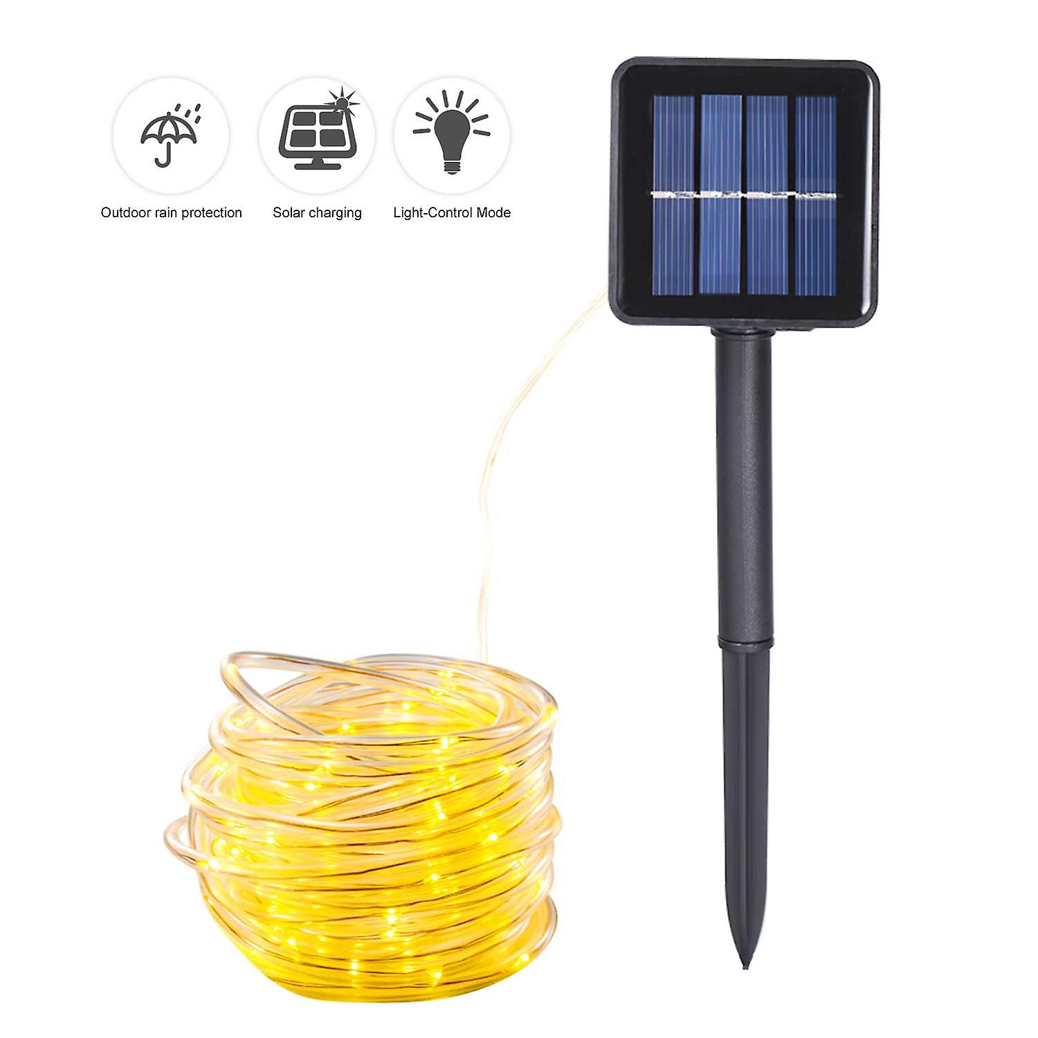 Energy Saving Solar Tube String Light 12m 100 Lamp Bead 8 Functions Transparent Pipe Copper Wire Outdoor Waterproof Decoration String Light  6