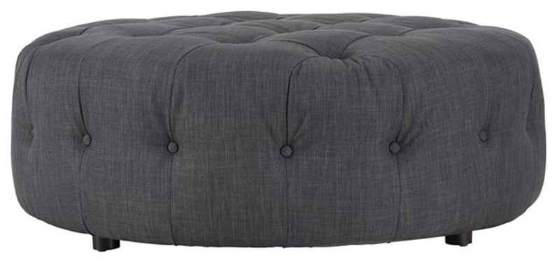 American Home Classic Jasper 17 quotRound Traditional Fabric Ottoman in Gray   Transitional   Footstools And Ottomans   by Homesquare  Houzz