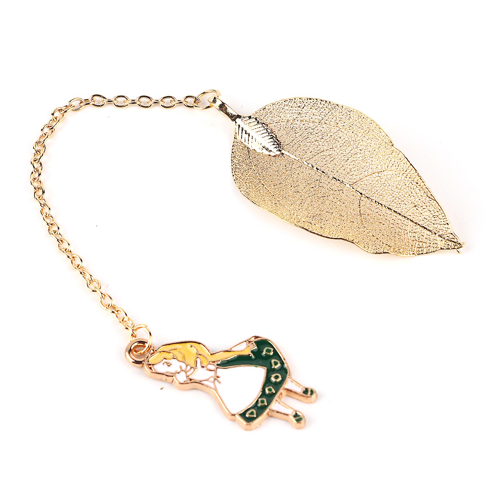 1pc Gold Metal Leaf Bookmark With Pendant For Book Paper Reading Alice