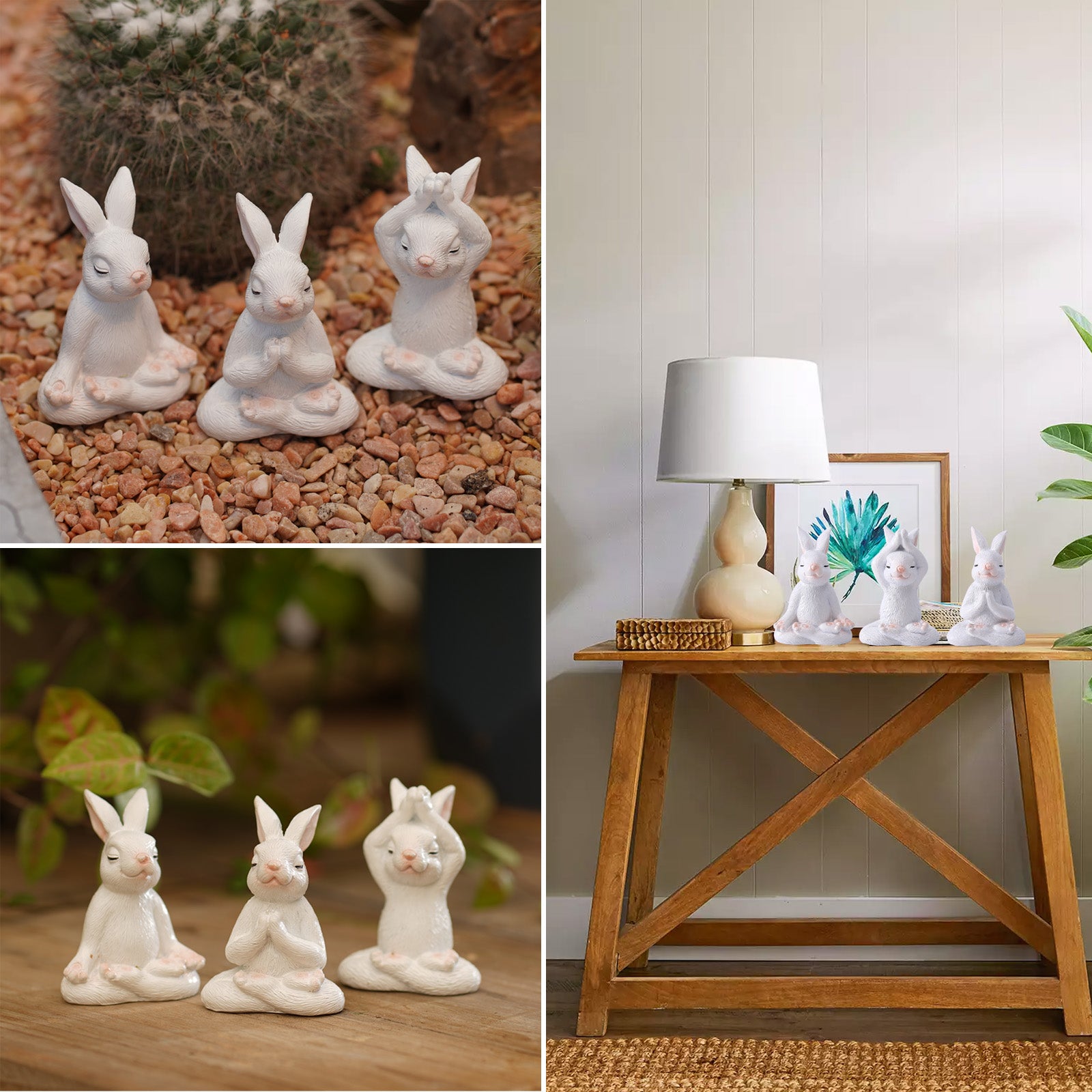 Goodeco Yoga Rabbit Fairy Garden Statues - Gifts for mom/Grandma/Wife/Daughter/Sister,Birthday Gifts for Women/Mother Desk Decor,Best Easter Gifts,Yard Decor 1.5*2.1 Set of 3