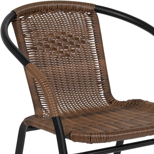 2 Pack Black Rattan Indoor-Outdoor Restaurant Stack Chair