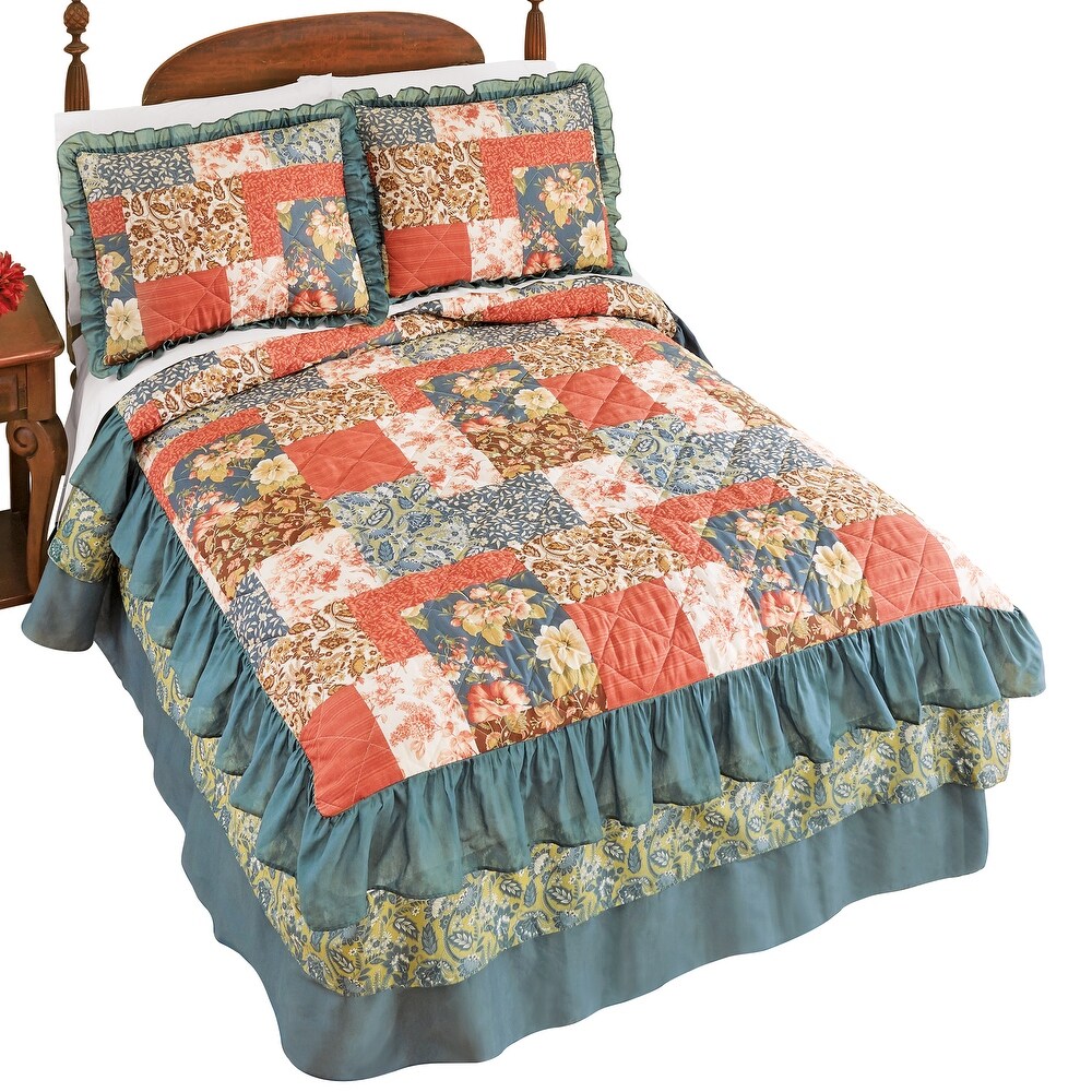 Fall Floral Patchwork Triple Ruffle Bedspread