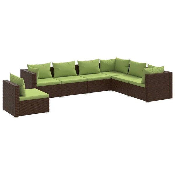 vidaXL Patio Lounge Set with Cushions Poly Rattan Brown