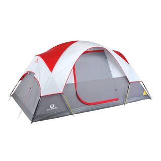 OUTBOUND 6-Person 3 Season Long Camping Dome Tent with Rainfly and Gear Loft Red CTI0765451R