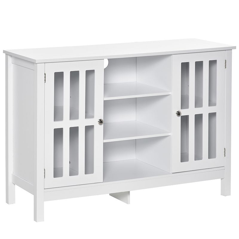 HOMCOM Modern Sideboard Storage Cabinet Buffet with 2 Slatted Framed Doors Open Middle Shelving and Cable Management Hole White