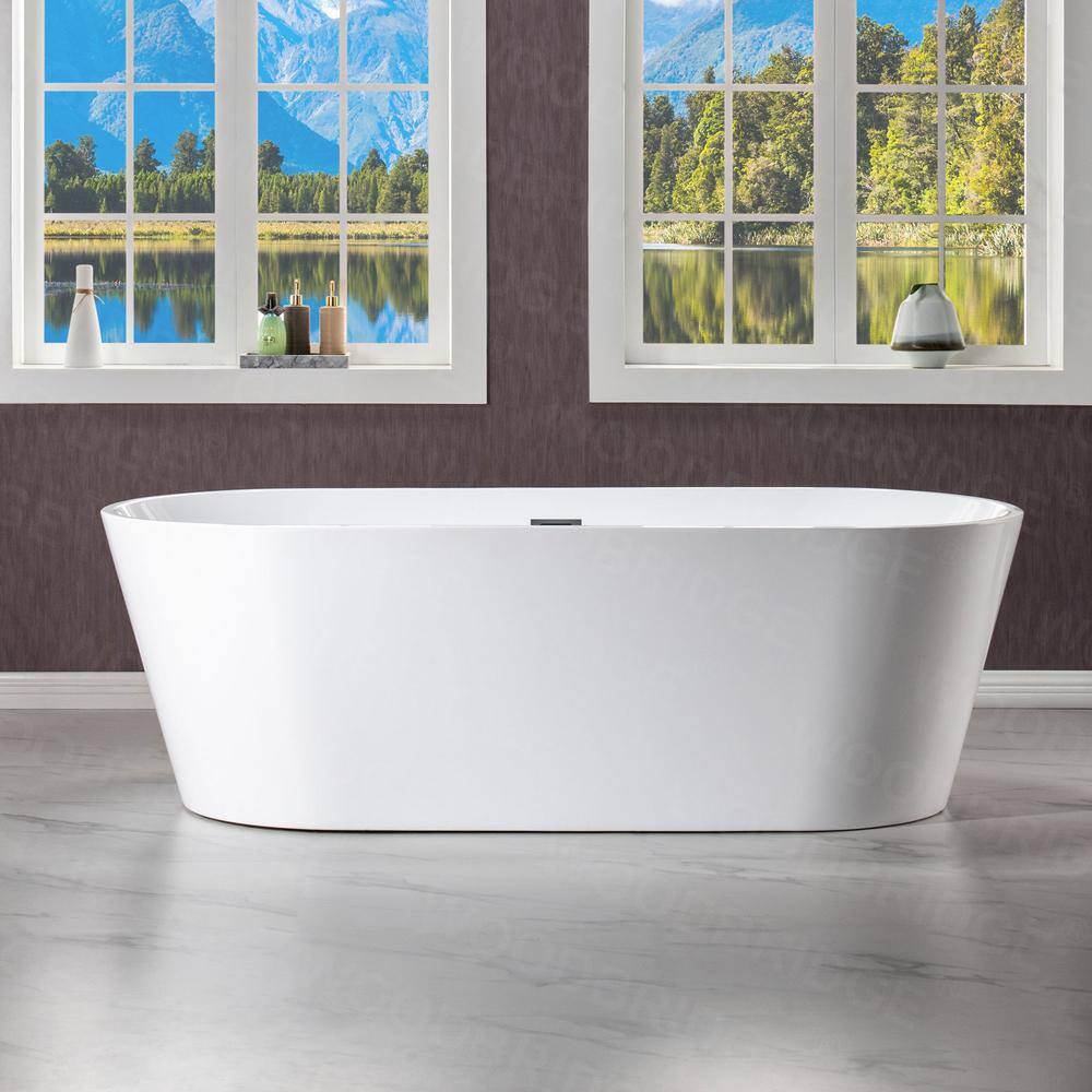 WOODBRIDGE Kearny 71 in. Acrylic FlatBottom Double Ended Bathtub with Matte Black Overflow and Drain Included in White HBT5828