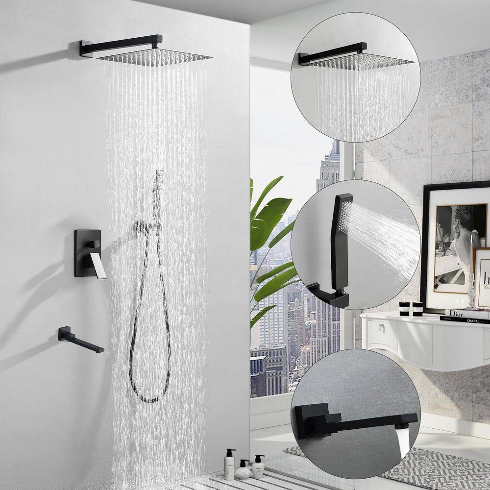 WELLFOR Single Handle 1-Spray Pressure Balance Tub and Shower Faucet with Hand Shower in Matte Black (Valve Included) WB-SHT001MB