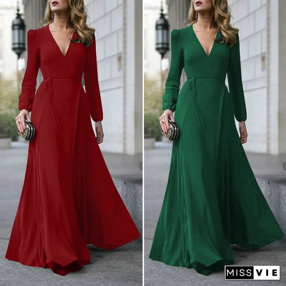 ZANZEA Autumn Long Sleeve Maxi Dresses Women Sexy Deep V Neck Bohemian Party Wedding Dress