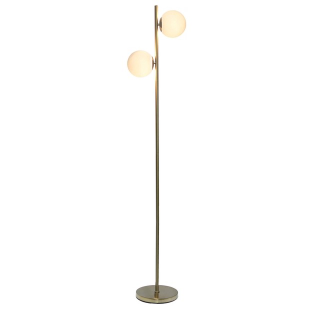 Tall Mid century Modern Tree Floor Lamp With Dual White Glass Globe Shade Simple Design