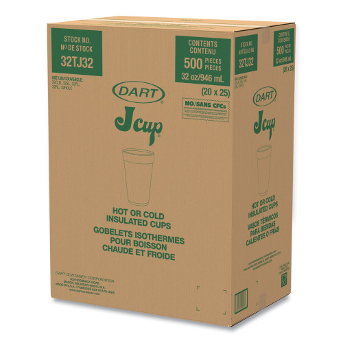 Dart Foam Drink Cups， 32 oz， White， 25/Bag， 20 Bags/Carton (32TJ32)