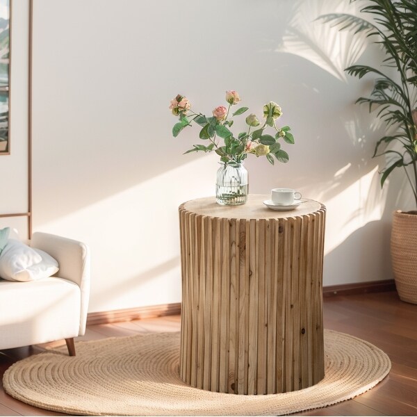 Retro Fashion Style Cylindrical Coffee Table with Vertical Texture Relief Design