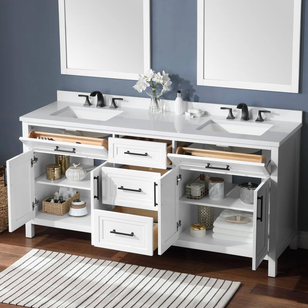 Home Decorators Collection Mayfield 72 in. W x 22.1 in. D x 35 in. H Freestanding Bath Vanity in White with White Cultured Marble Top Mayfield 72W