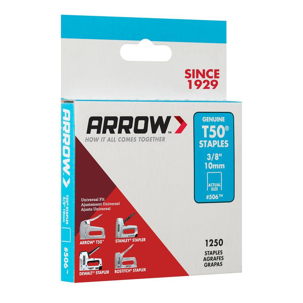 Arrow T50 Type 38 in. Leg x 38 in. Crown Galvanized Steel Staples (1250-Pack) 506