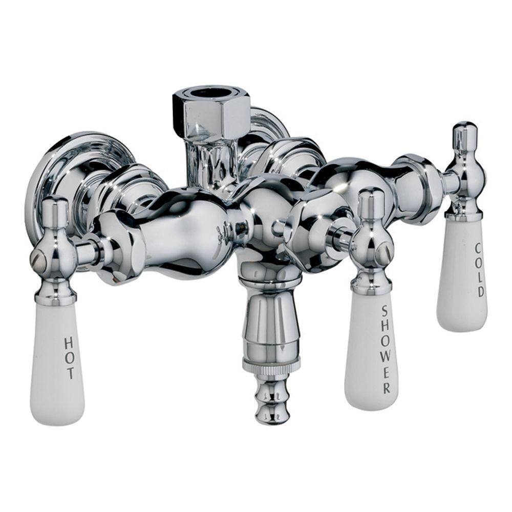 Barclay Products Porcelain Lever 3-Handle Claw Foot Tub Faucet with Diverter Riser and Showerhead in Chrome 4010-PL-CP