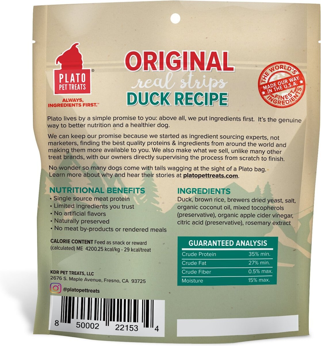 Plato Original Real Strips Duck Recipe Dog Treats