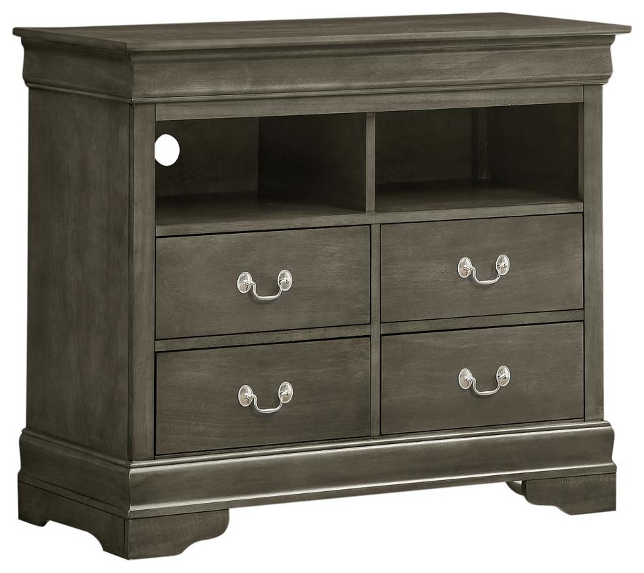 Louis Phillipe Gray 4 Drawer Chest of Drawers (42 in L. X 18 in W. X 35 in H.)   Traditional   Entertainment Centers And Tv Stands   by BisonOffice  Houzz