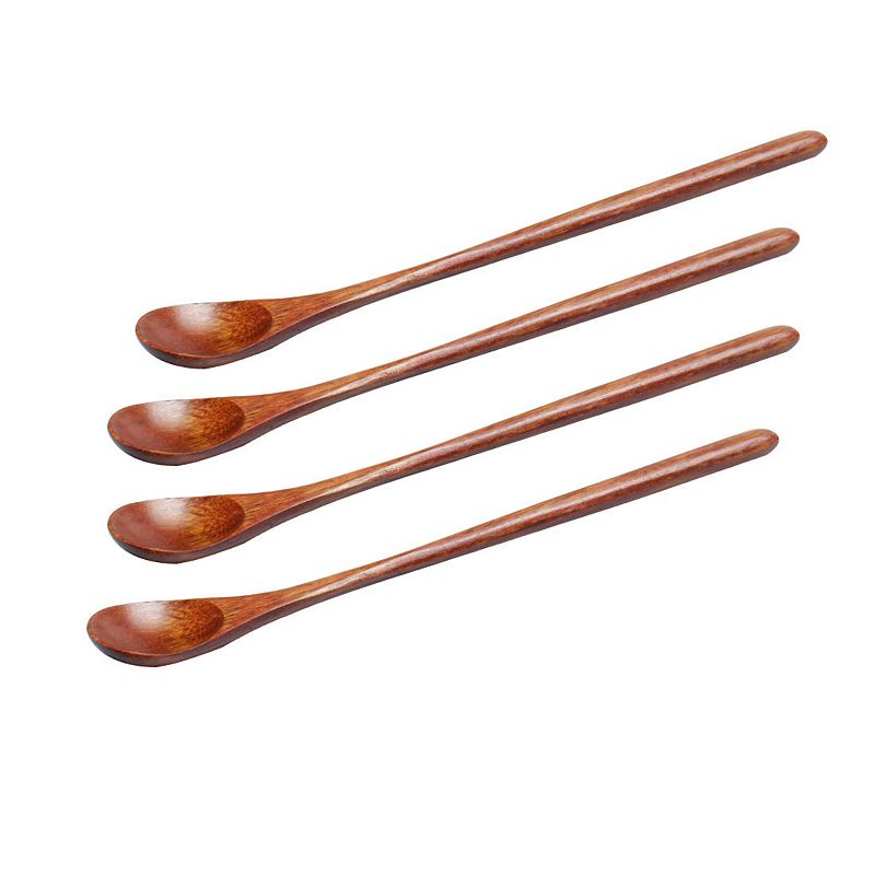 7.9 Wooden Spoons， 4 Pcs Wood Soup Spoon for Mixing Stirring Cooking Kitchen