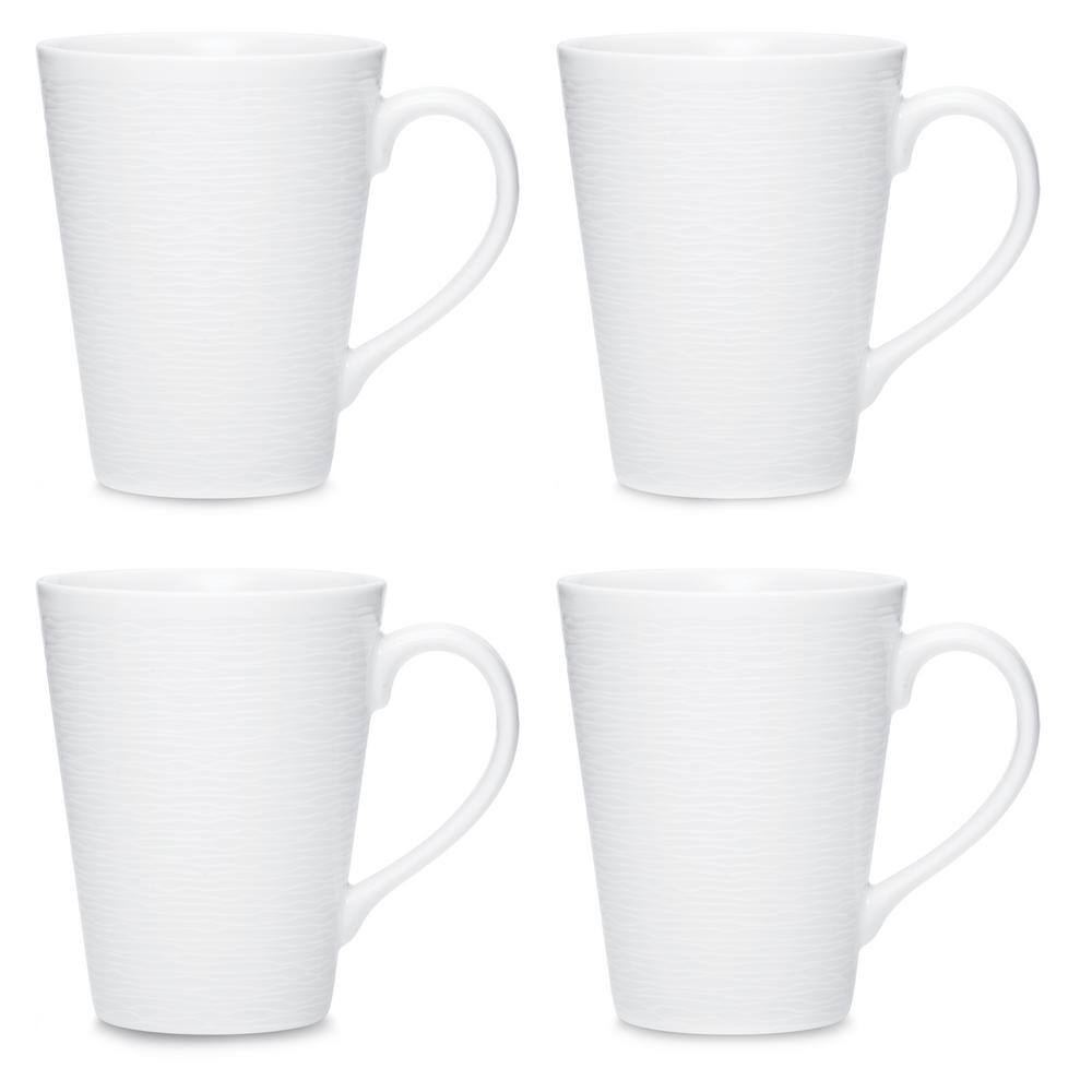 Noritake Colorscapes White-on-White Swirl 12 oz. Gray Porcelain Mugs (Set of 4) 43813-484D