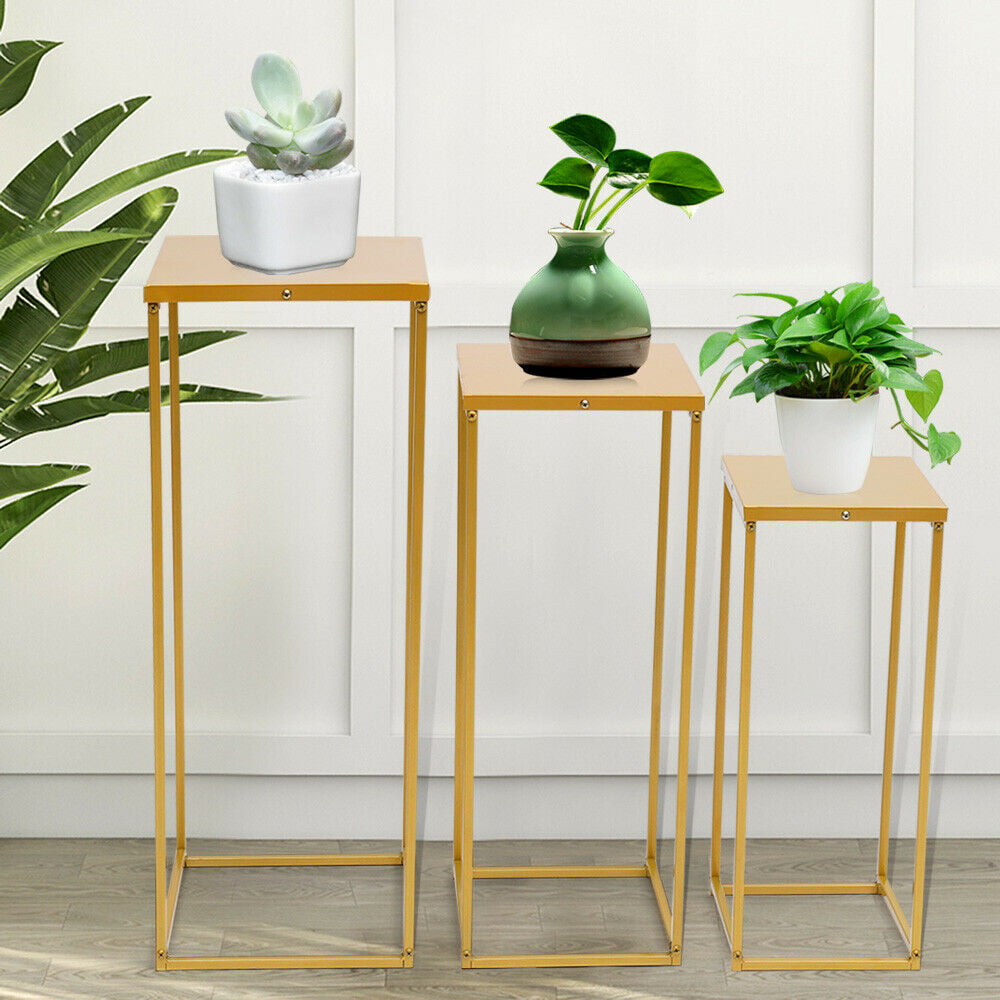 3Pcs Detachable Bonsai Metal Stand Parlor Curio Book Square Rack Plant Shelf Gold 3Pc Plant Metal Stand Square Flower Pot Holder Vase Display Rack Detachable Metal Shelf Tall Plant Stand Bonsai Holder