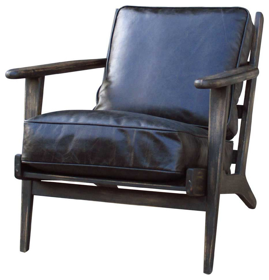 Brooks Lounge Chair  Black Wash Weathered   Midcentury   Armchairs And Accent Chairs   by HomeCraftDecor  Houzz