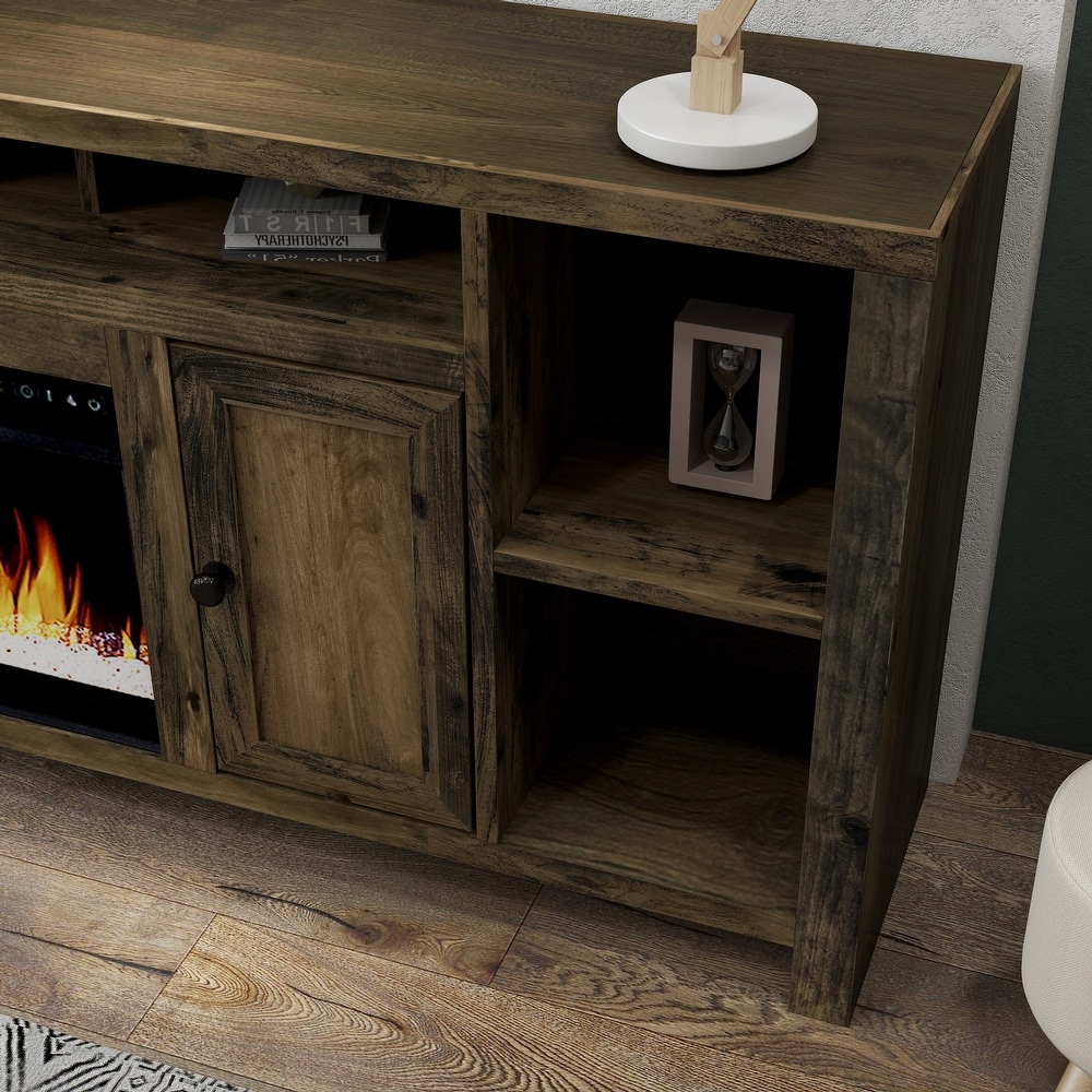 Bridgevine Home 84 in. No Assembly Required Barnwood Finish Fireplace TV stand for TVs up to 100 in.