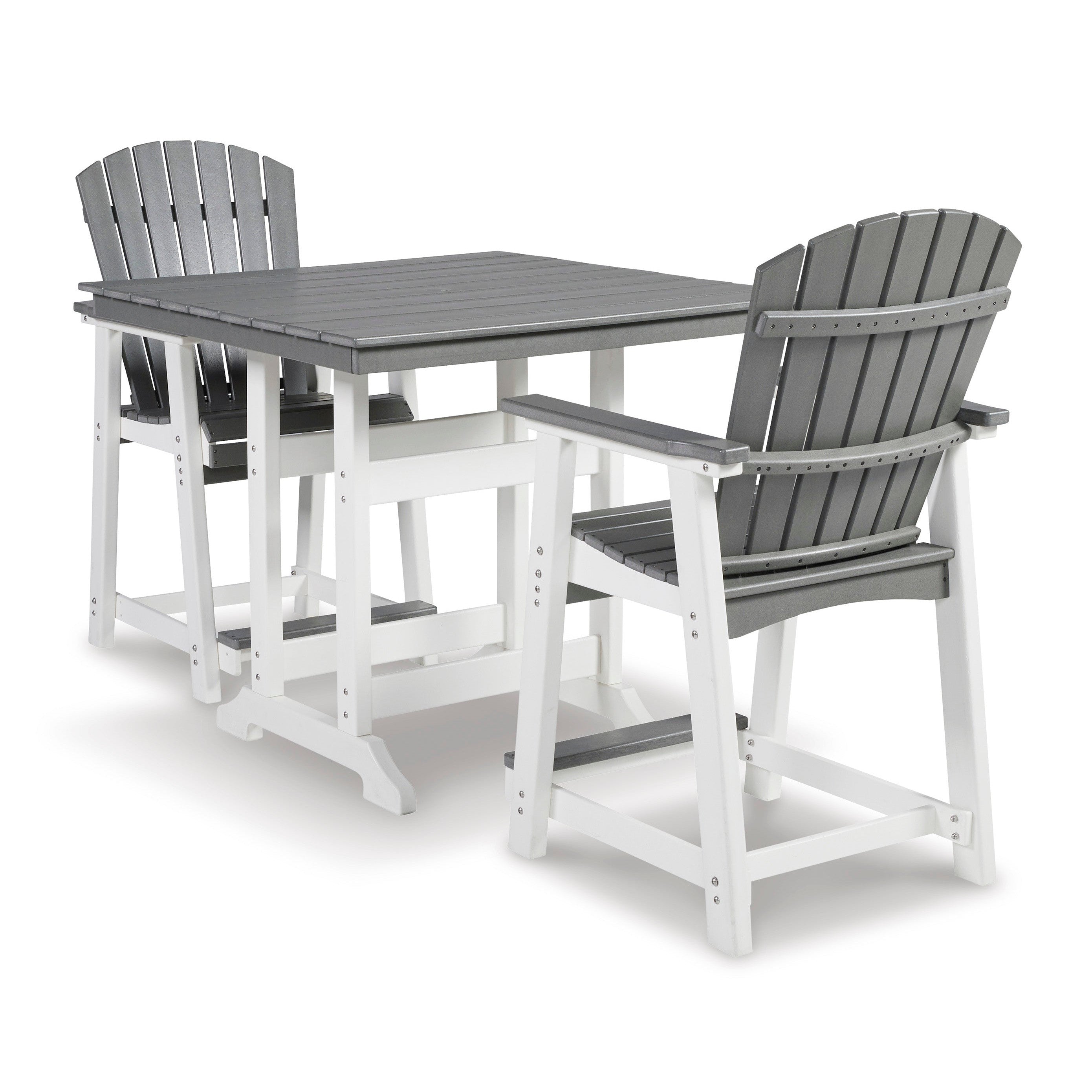 Poly Outdoor 5pc Dining Set in Grey & White Two Tone 42 Square Counter Height