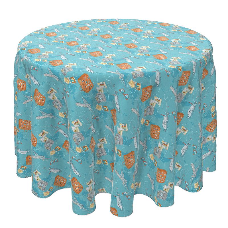 Round Tablecloth， 100% Cotton， 60 Round， Travel Journey